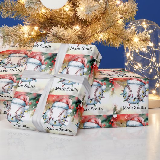 Honkbal Kerstmis met Santa Hat Cadeaupapier (Feestdagen)