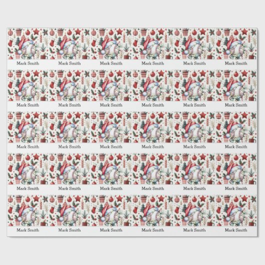 Honkbal Kerstmis met Santa Hat Cadeaupapier (Vlak)