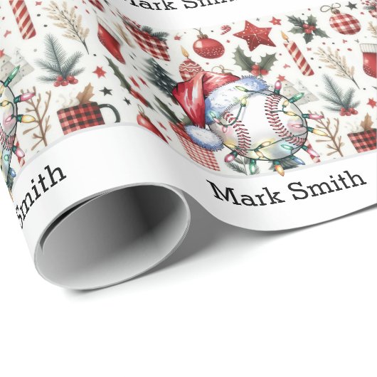 Honkbal Kerstmis met Santa Hat Cadeaupapier (Rol Hoek)