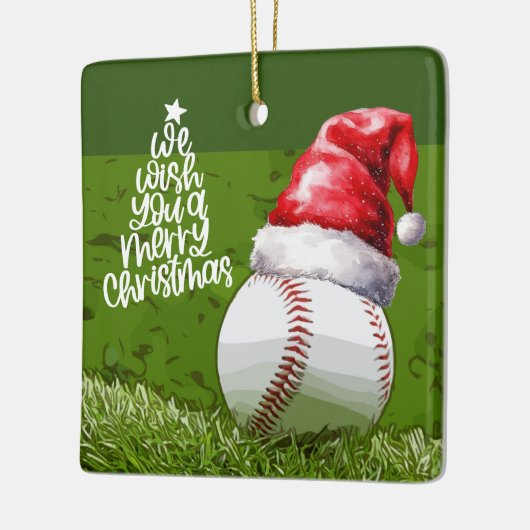 Honkbal Kerstmis met Santa Hoed voor Speler Keramisch Ornament (Links)