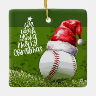 Honkbal Kerstmis met Santa Hoed voor Speler Keramisch Ornament