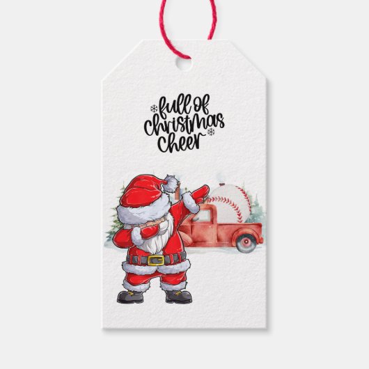 Honkbal Kerstmis met Sinterklaas en Sneeuwman Cadeaulabel (Voorkant)