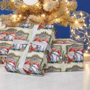 Honkbal Kerstmis met Sinterklaas en Sneeuwman Cadeaupapier