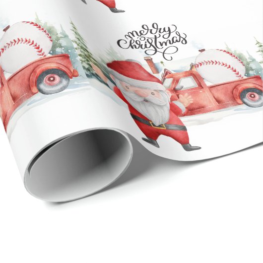 Honkbal Kerstmis met Sinterklaas en Sneeuwman Cadeaupapier (Rol Hoek)