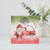 Honkbal Kerstmis met Sinterklaas en Sneeuwman Feestdagenkaart (Staand voorkant)