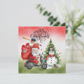 Honkbal Kerstmis met Sinterklaas en Sneeuwman Feestdagenkaart (Staand voorkant)