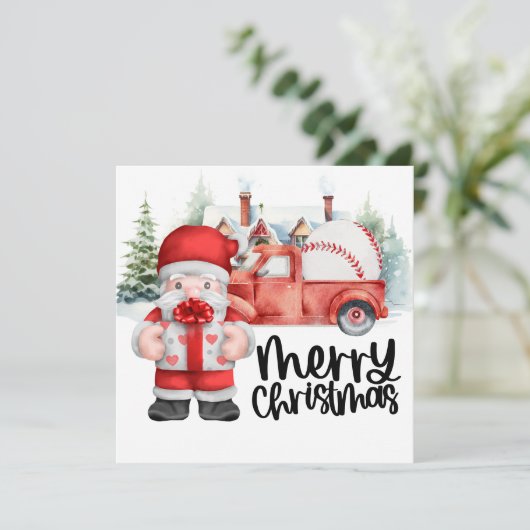 Honkbal Kerstmis met Sinterklaas en Sneeuwman Feestdagenkaart (Staand voorkant)