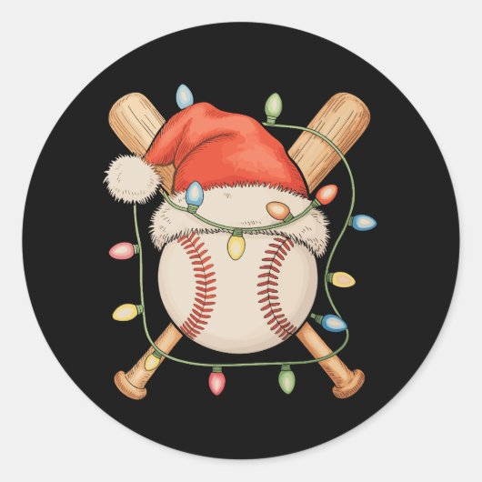 Honkbal Kerstmis Santa Hat Kerstvakantie Seizoen Ronde Sticker (Voorkant)