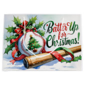 Honkbal Kerstmis thema Batter Up voor Kerstmis! Groot Cadeauzakje (Voorkant)