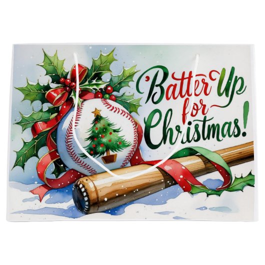 Honkbal Kerstmis thema Batter Up voor Kerstmis! Groot Cadeauzakje (Voorkant)
