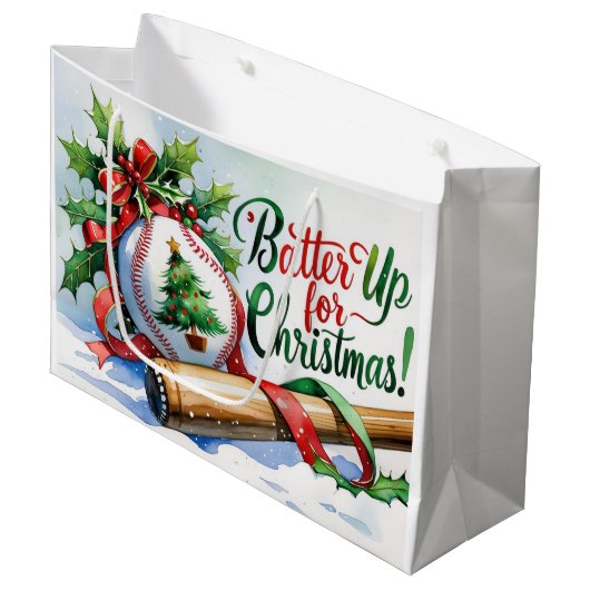 Honkbal Kerstmis thema Batter Up voor Kerstmis! Groot Cadeauzakje (Voorkant Gekanteld)