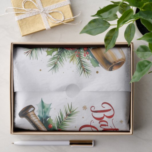 Honkbal Kerstmis thema Batter Up voor Kerstmis! Tissuepapier (Geschenk)