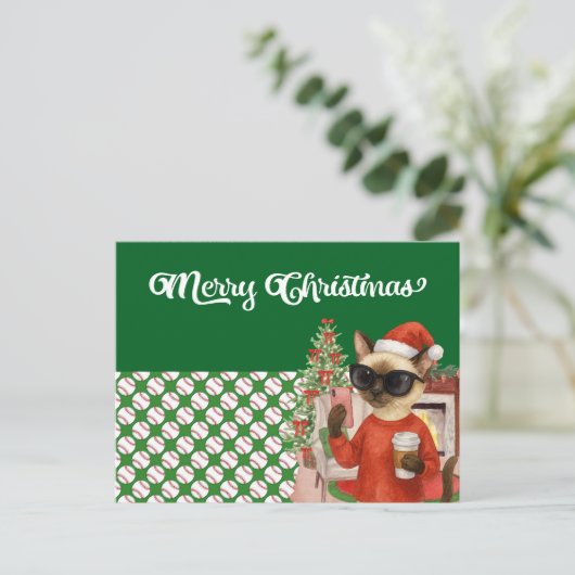 Honkbal Kerstmis thema voor Cat Lovers Feestdagenkaart (Staand voorkant)