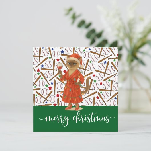 Honkbal Kerstmis thema voor Cat Lovers Feestdagenkaart (Staand voorkant)