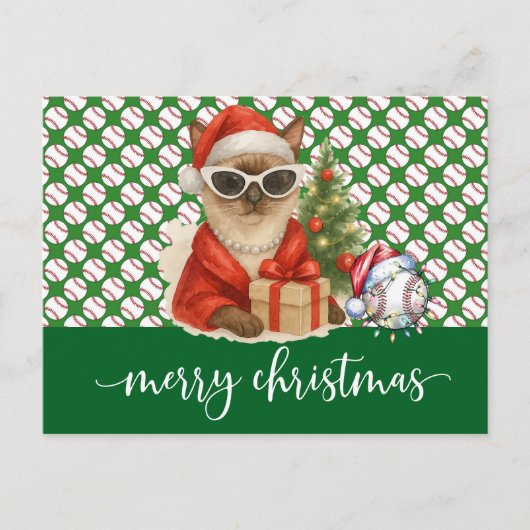 Honkbal Kerstmis thema voor Cat Lovers Feestdagenkaart (Voorkant)