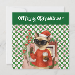 Honkbal Kerstmis thema voor Cat Lovers Feestdagenkaart