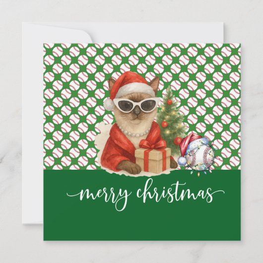 Honkbal Kerstmis thema voor Cat Lovers Feestdagenkaart (Voorkant)