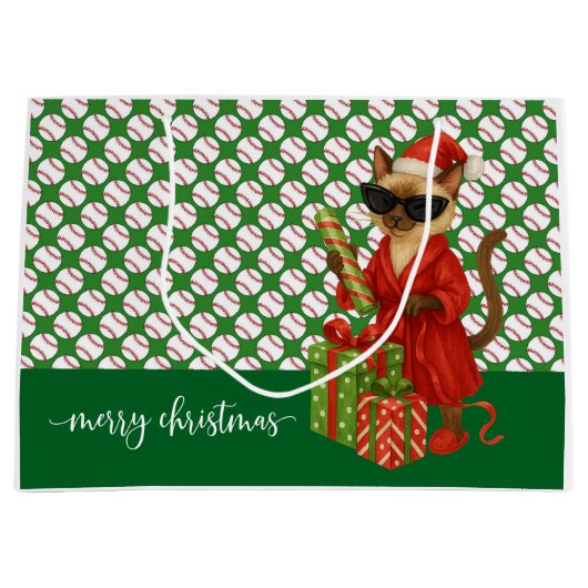 Honkbal Kerstmis thema voor Cat Lovers Groot Cadeauzakje (Voorkant)
