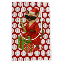 Honkbal Kerstmis thema voor Cat Lovers Medium Cadeauzakje