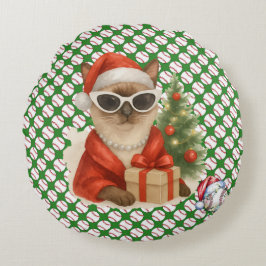 Honkbal Kerstmis thema voor Cat Lovers Rond Kussen