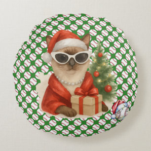 Honkbal Kerstmis thema voor Cat Lovers Rond Kussen