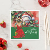 Honkbal Kerstmis thema voor Cat Lovers Servet (Insitu)