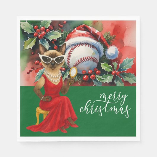 Honkbal Kerstmis thema voor Cat Lovers Servet (Voorkant)