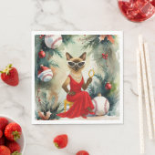 Honkbal Kerstmis thema voor Cat Lovers Servet (Insitu)