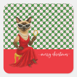 Honkbal Kerstmis thema voor Cat Lovers Vierkante Sticker