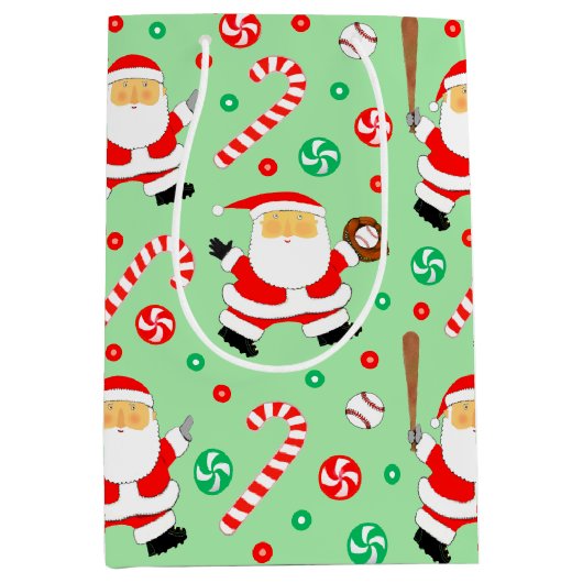 Honkbal Kerstmis Vakantie Medium Gift Bag Cadeauzakje (Voorkant)