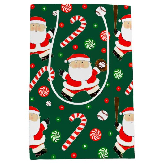 Honkbal Kerstmis Vakantie Medium Gift Bag Cadeauzakje (Voorkant)