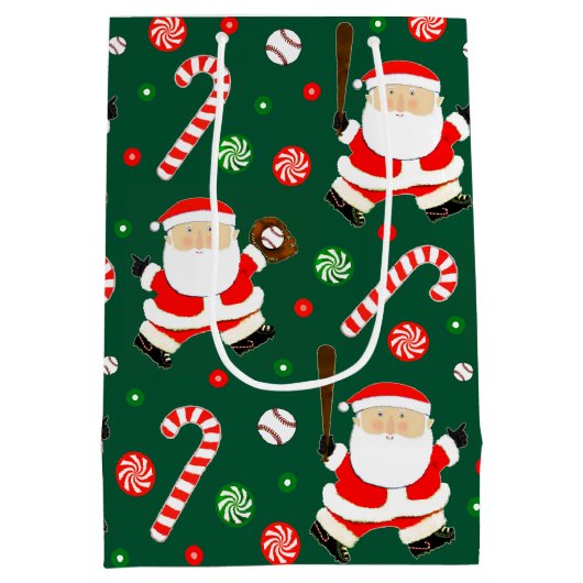 Honkbal Kerstmis Vakantie Medium Gift Bag Medium Cadeauzakje (Achterkant)