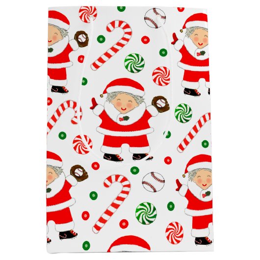 Honkbal Kerstmis Vakantie Medium Gift Bag Medium Cadeauzakje (Voorkant)