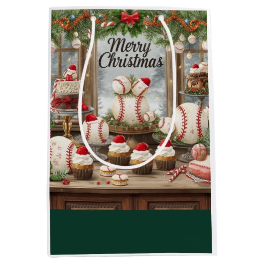 Honkbal Kerstthema in Backery Medium Cadeaubaar Cadeauzakje (Voorkant)