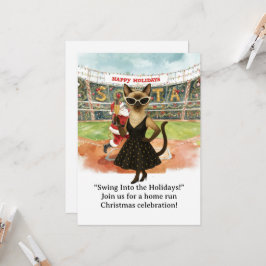 Honkbal Kerstthema voor Kattenliefhebbers Kaart