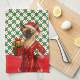 Honkbal Kerstthema voor kattenliefhebbers Theedoek