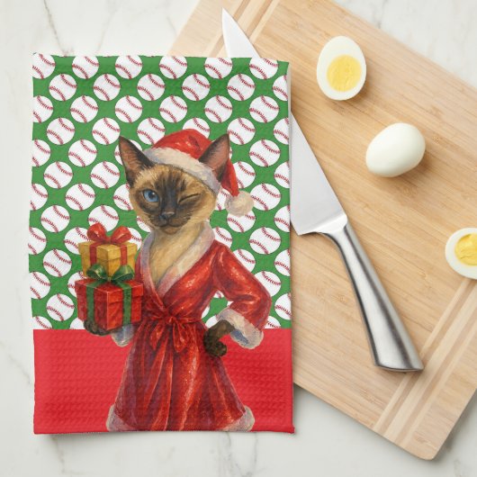 Honkbal Kerstthema voor kattenliefhebbers Theedoek (Quarter Fold)