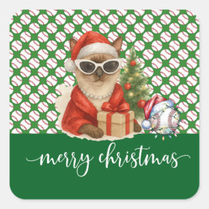 Honkbal Kerstthema voor Kattenliefhebbers Vierkante Sticker