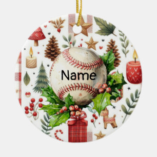 Honkbal Kerstthema voor kinderen met naam Keramisch Ornament