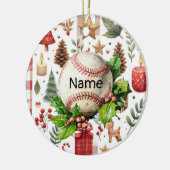 Honkbal Kerstthema voor kinderen met naam Keramisch Ornament (Links)