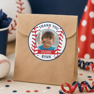 Honkbal Kids Foto Verjaardagsfeestje Bedankt  Ronde Sticker