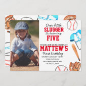 Honkbal kind verjaardagsfoto uitnodiging (Voorkant / Achterkant)