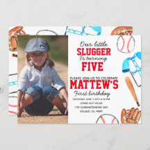 Honkbal kind verjaardagsfoto uitnodiging