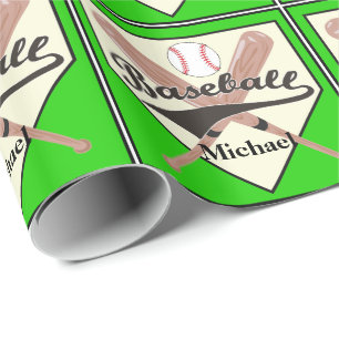 Honkbal knuppel en bal gepersonaliseerd groen cade cadeaupapier