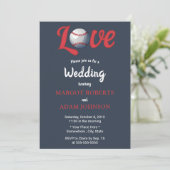 Honkbal Liefde Bourgondië Bloemen Navy Wedding Kaart (Staand voorkant)