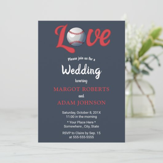 Honkbal Liefde Bourgondië Bloemen Navy Wedding Kaart (Staand voorkant)