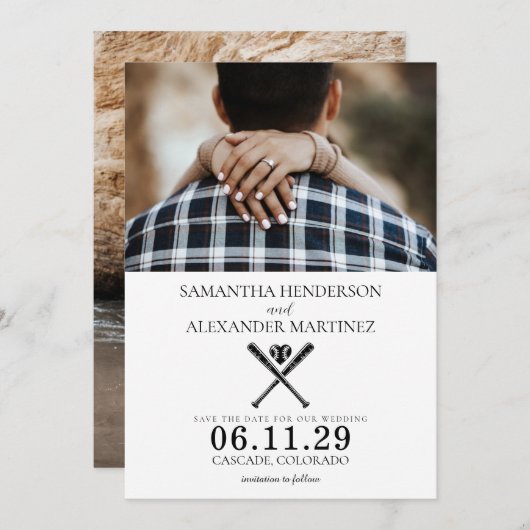 Honkbal liefde bruiloft save the date (Voorkant / Achterkant)