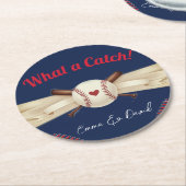 Honkbal Liefde Donkerblauwe Sport Bruiloft Ronde Kartonnen Onderzetter (Gebogen)