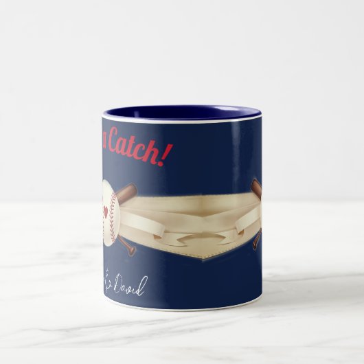 Honkbal Liefde Donkere Marine Sport Wedding Tweekleurige Koffiemok (Center)