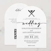 Honkbal Liefde met QR Code Wedding Kaart (Voorkant / Achterkant)